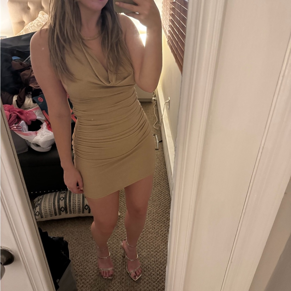 Urban Outfitters Beige Ruched Mini Dress